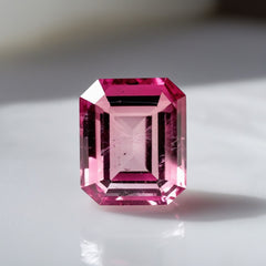 Pink Tourmaline 1PC Medium 7x10 MM Emerald Faceted Pink Sparkling Semi Precious Gems