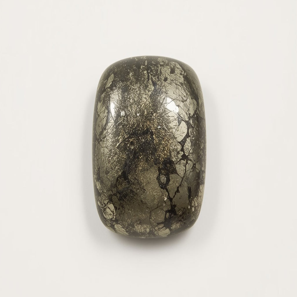 Pyrite 1PC Large 9x11 MM Emerald Cabochon Gray Luster semi Precious Loose Gems