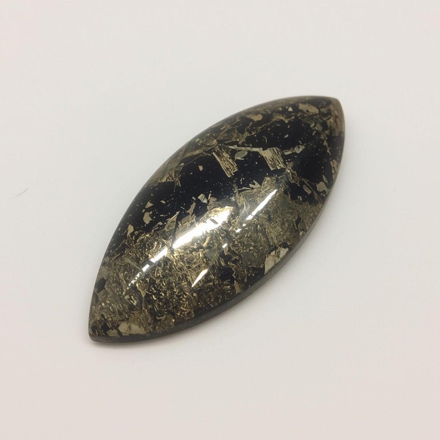 Pyrite 1PC Small 5x10 MM Marquise  Cabochon Gray Brilliant semi Precious Loose Gemstones Image principale du produit