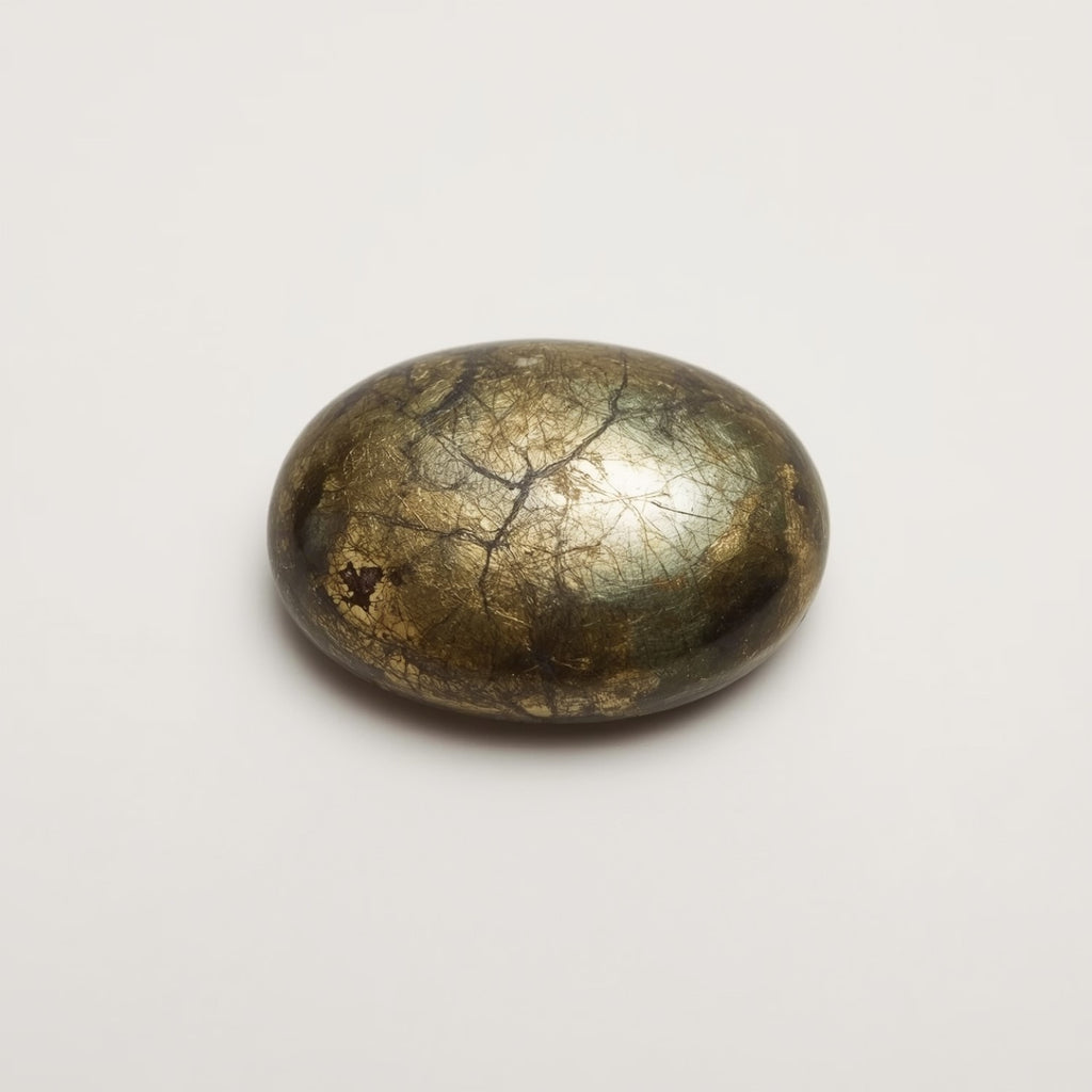 Pyrite 1PC Medium 7x10 MM Oval Cabochon Gray Fine semi Precious Loose Gemstone