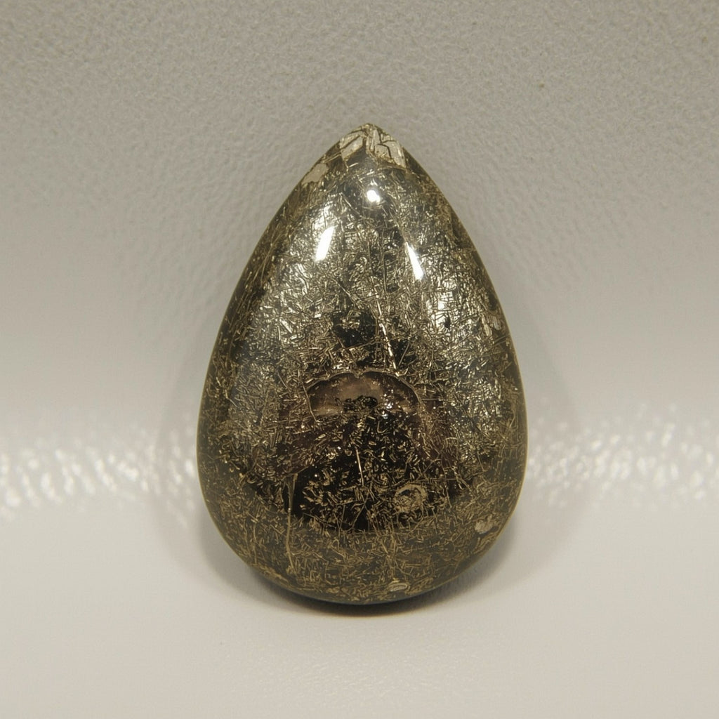 Pyrite 1PC Small 6x8 MM Pear Cabochon Gray Natural semi Precious Semi Precious Gemstone