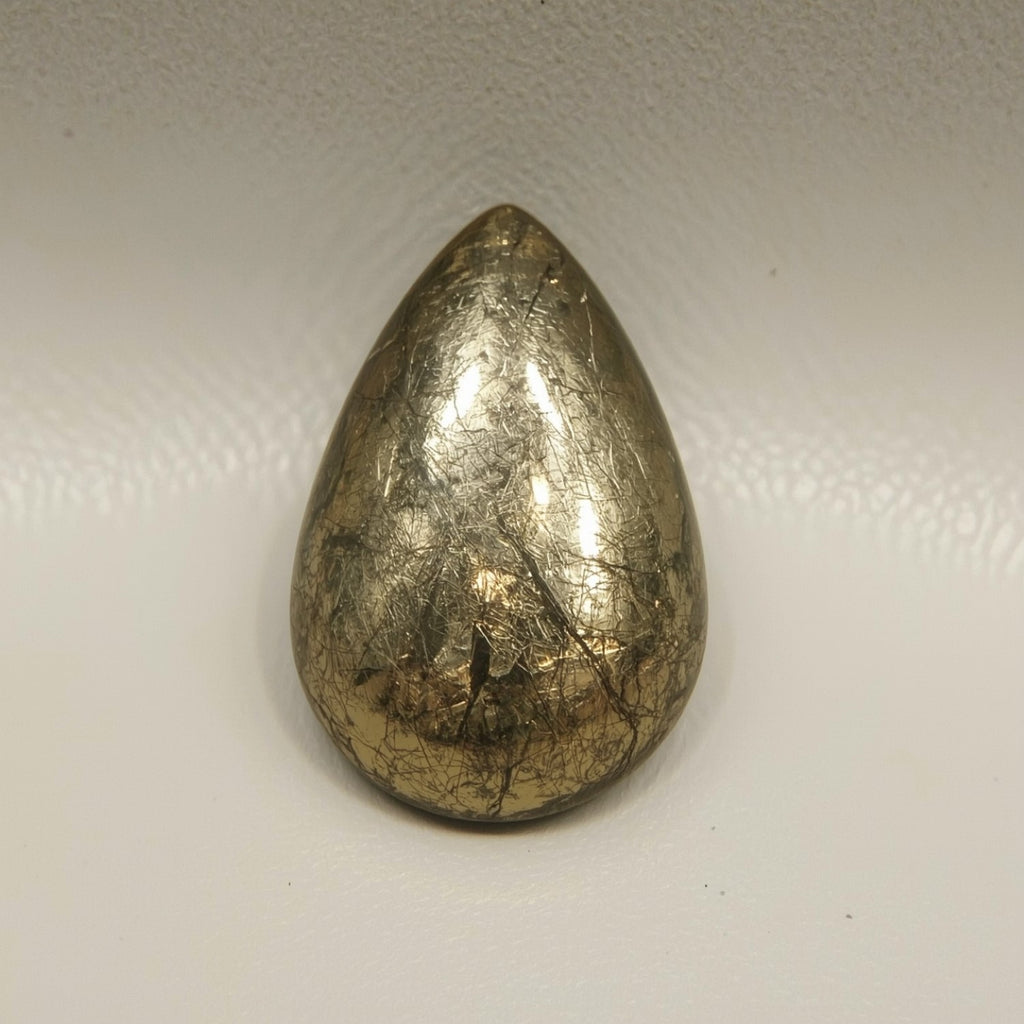 Pyrite 1PC Medium 8x10 MM Pear Cabochon Gray Fiery semi Precious Loose Gemstone