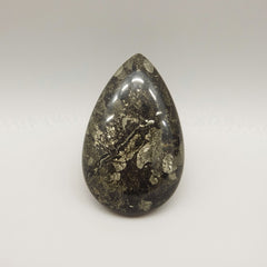 Pyrite 1PC Large 9x11 MM Pear Cabochon Gray Brilliant semi Precious Loose Gemstones