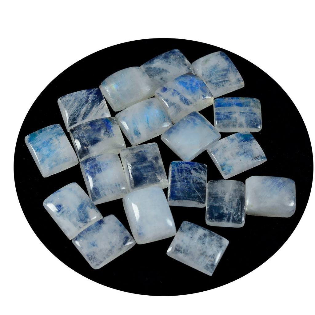 Rainbow Moonstone 1PC Small 6x8 MM Emerald Cabochon White Genuine semi Precious Loose Gems