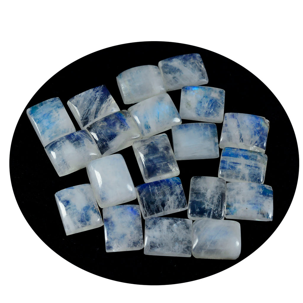 Rainbow Moonstone 1PC Small 7x9 MM Emerald Cabochon White Pure semi Precious Loose Gemstones