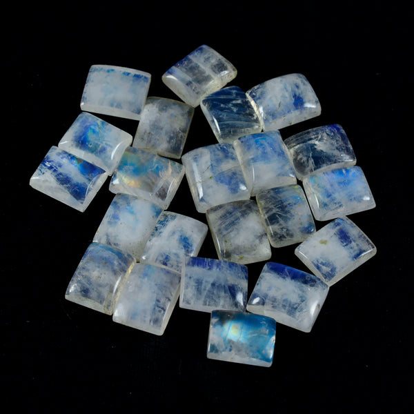 Rainbow Moonstone 1PC Small 6x8 MM Emerald Cabochon White Genuine semi Precious Loose Gems