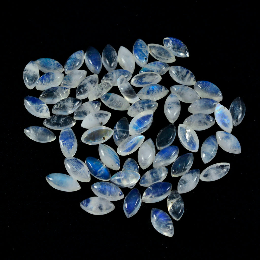 Rainbow Moonstone 10PC Tiny 4x8 MM Marquise  Cabochon White Lustrous semi Precious Loose Gemstone