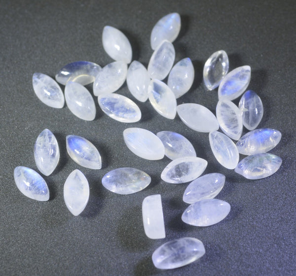 Rainbow Moonstone 10PC Tiny 4x8 MM Marquise  Cabochon White Lustrous semi Precious Loose Gemstone