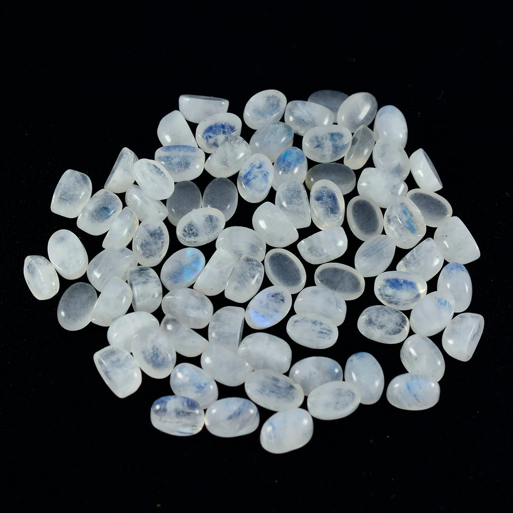 Rainbow Moonstone 10PC Tiny 3x5 MM Oval Cabochon White Pure semi Precious Loose Gems