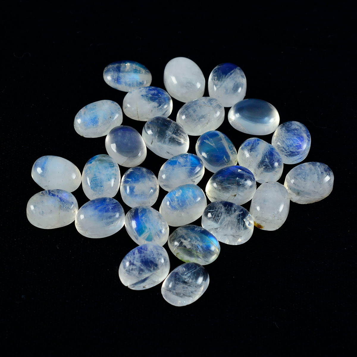 Rainbow Moonstone 10PC Tiny 4x6 MM Oval Cabochon White Fiery semi Precious Loose Gemstone
