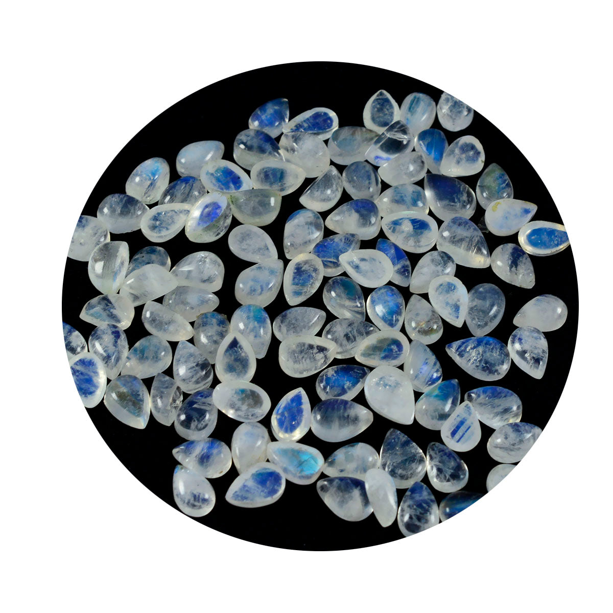 Rainbow Moonstone 10PC Tiny 3x5 MM Pear Cabochon White Splendid semi Precious Gems Secundaire afbeelding