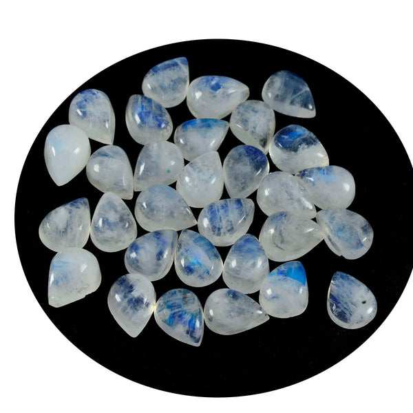 Rainbow Moonstone 1PC Tiny 5x7 MM Pear Cabochon White Lustrous semi Precious Loose Gemstone