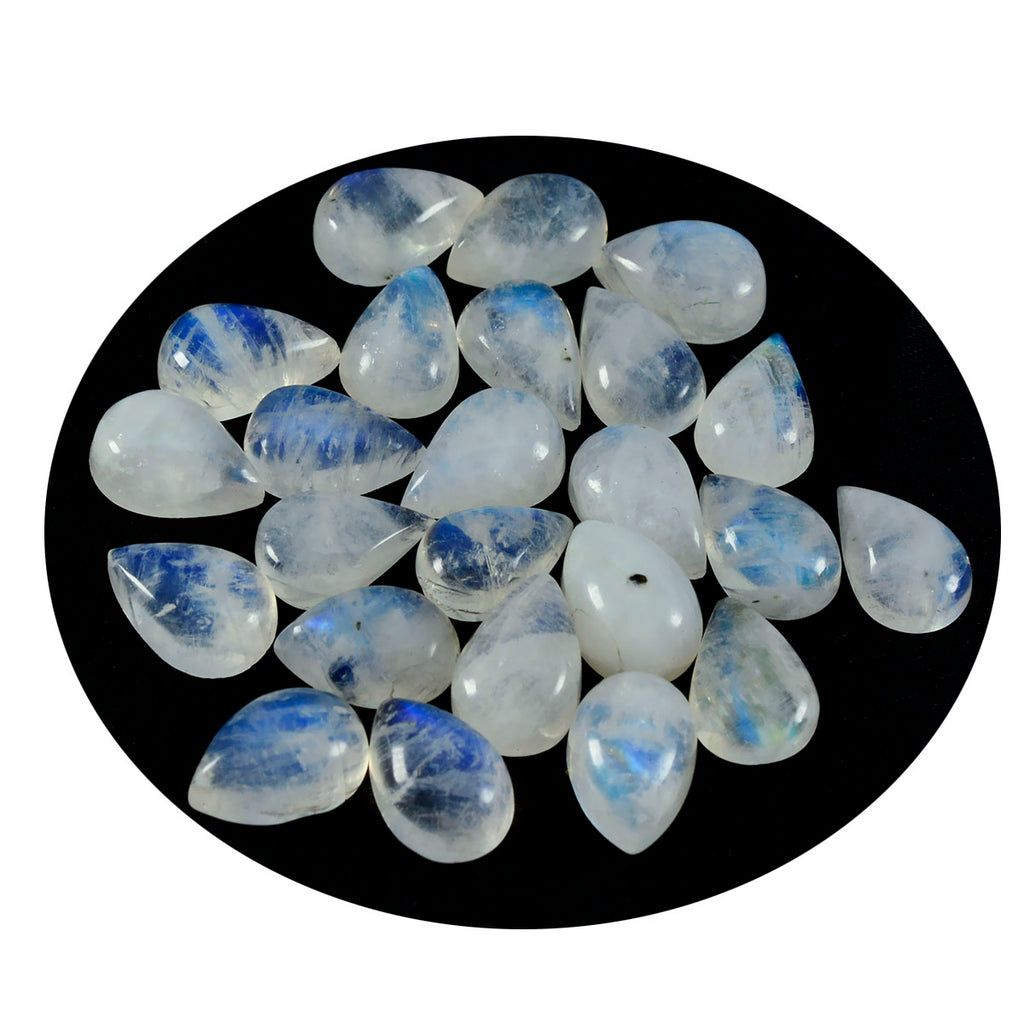 Rainbow Moonstone 1PC Small 6x9 MM Pear Cabochon White Fine semi Precious Semi Precious Gemstone