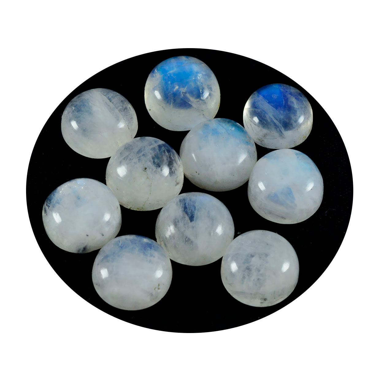 Rainbow Moonstone 1PC Large 10x10 MM Round Cabochon White Fiery semi Precious Gems Immagine secondaria del prodotto