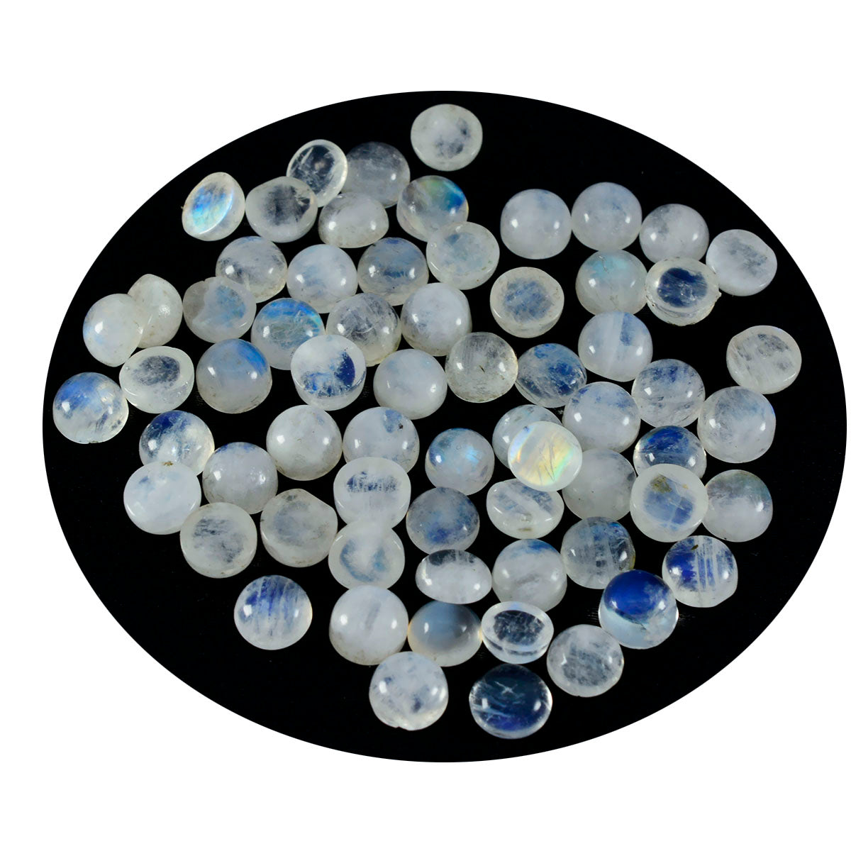 Rainbow Moonstone 10PC Tiny 4x4 MM Round Cabochon White Fine semi Precious Gems Sekundär produktbild