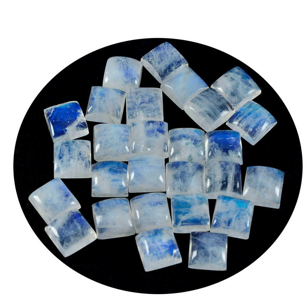 Rainbow Moonstone 1PC Tiny 6x6 MM Square Cabochon White Shine semi Precious Loose Gems