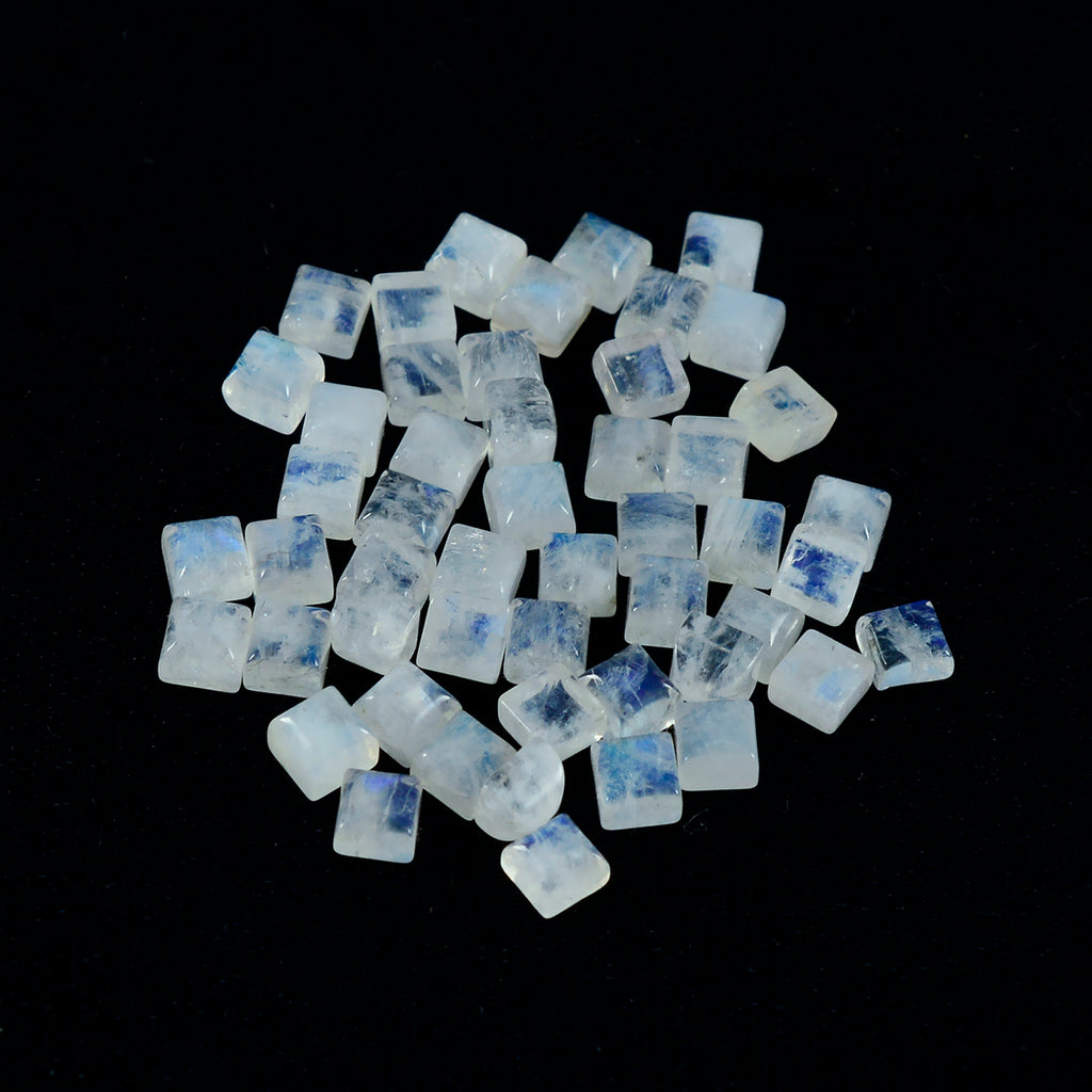 Rainbow Moonstone 10PC Tiny 4x4 MM Square Cabochon White Luster semi Precious Precious Gemstone