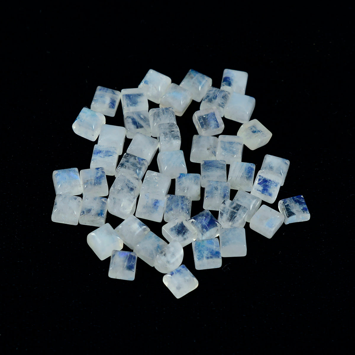 Rainbow Moonstone 10PC Tiny 5x5 MM Square Cabochon White Lustrous semi Precious Gems