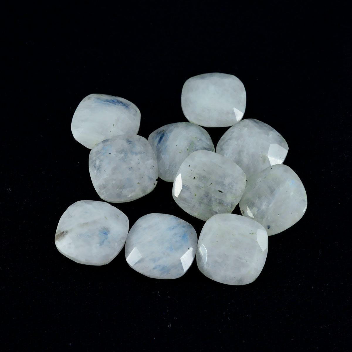 Rainbow Moonstone 1PC Medium 9x9 MM Cushion Faceted White Lustrous Semi Precious Gems Huvudsaklig produktbild