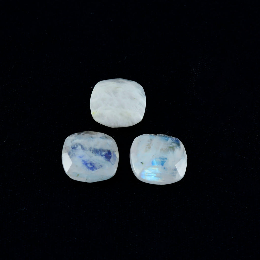 Rainbow Moonstone 1PC Large 11x11 MM Cushion Faceted White Fine Semi Precious Loose Gemstone