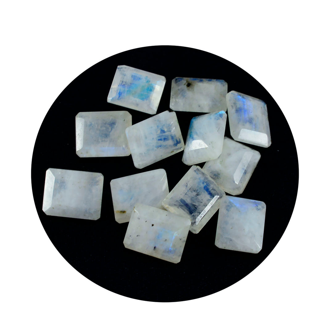 Rainbow Moonstone 1PC Large 10x12 MM Emerald Faceted White Shine Semi Precious Loose Gemstones
