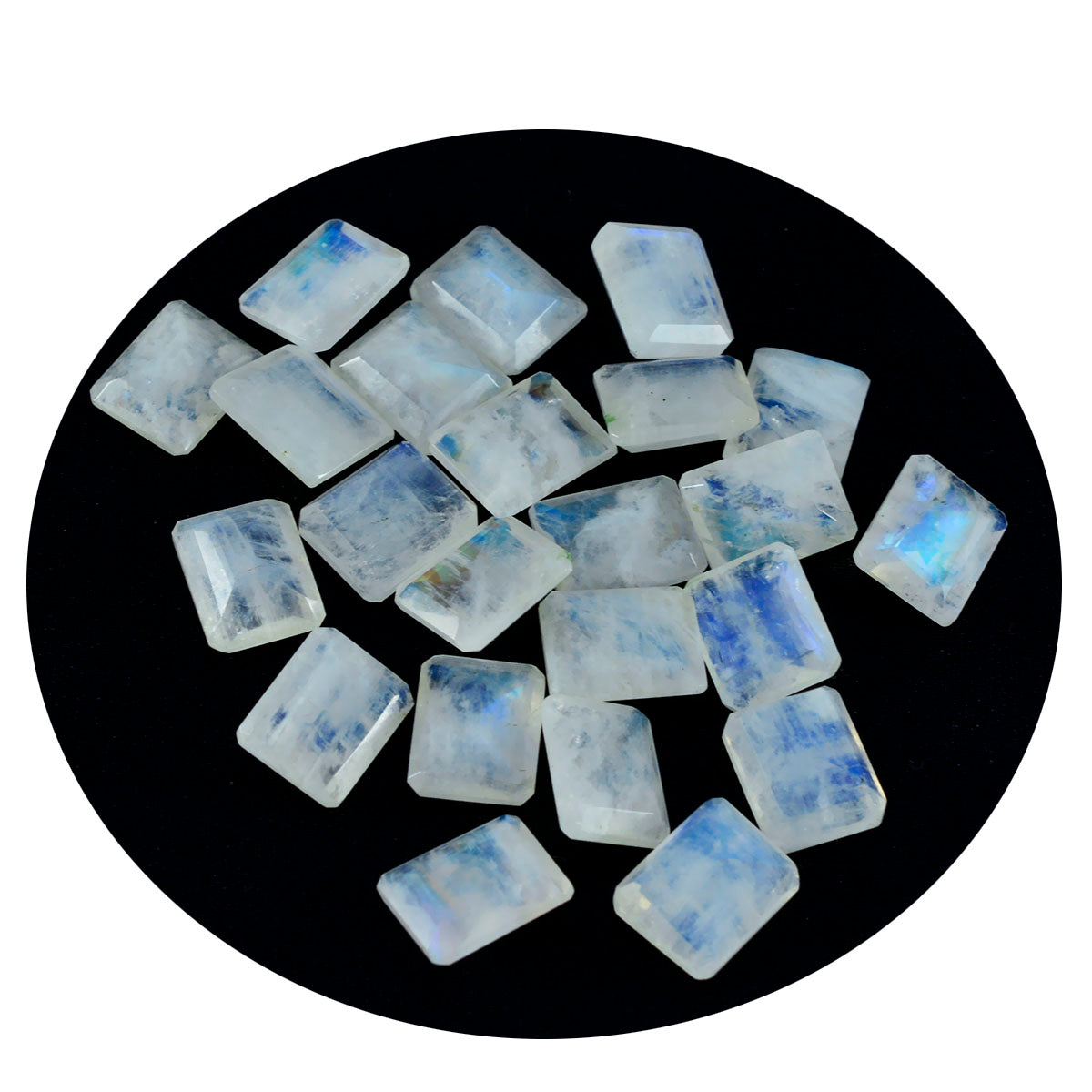 Rainbow Moonstone 1PC Small 6x8 MM Emerald Faceted White Fiery Semi Precious Gems Sekundär produktbild