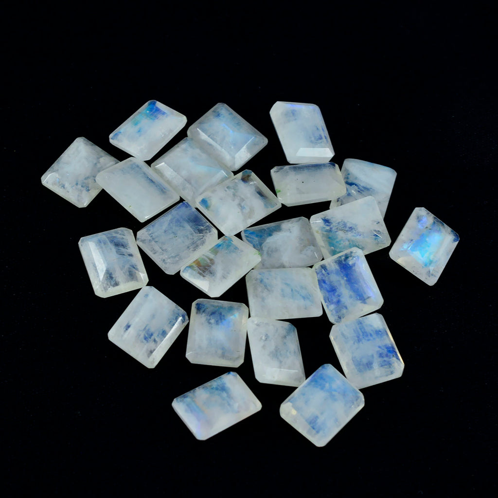 Rainbow Moonstone 1PC Small 6x9 MM Emerald Faceted White Brilliant Semi Precious Loose Gems