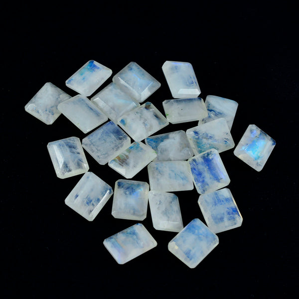 Rainbow Moonstone 1PC Small 6x9 MM Emerald Faceted White Brilliant Semi Precious Loose Gems