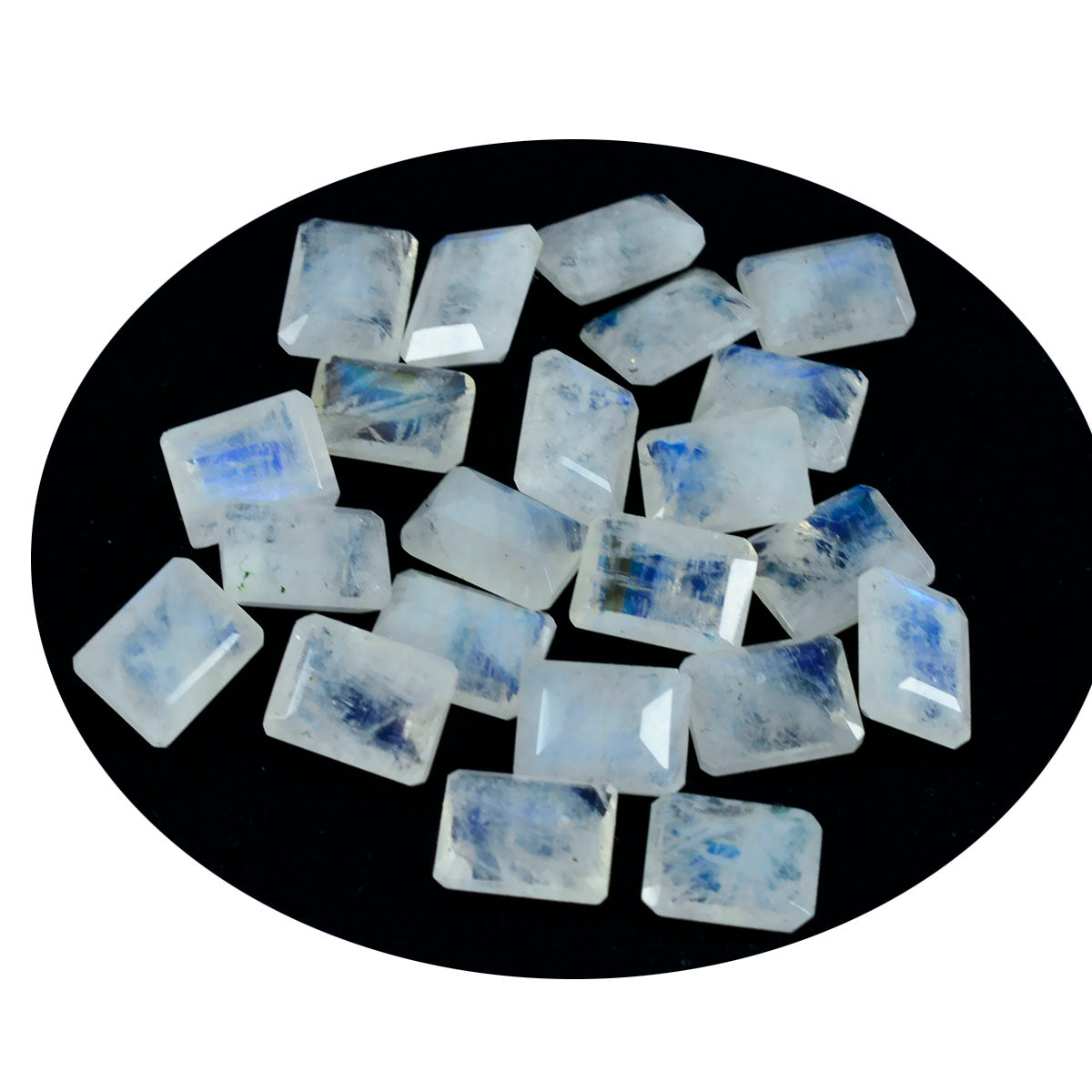 Rainbow Moonstone 1PC Medium 7x10 MM Emerald Faceted White Polished Semi Precious Loose Gemstones