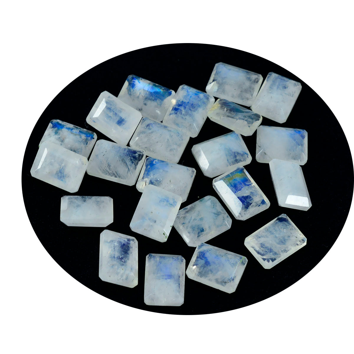 Rainbow Moonstone 1PC Medium 8x10 MM Emerald Faceted White Splendid Semi Precious Gems