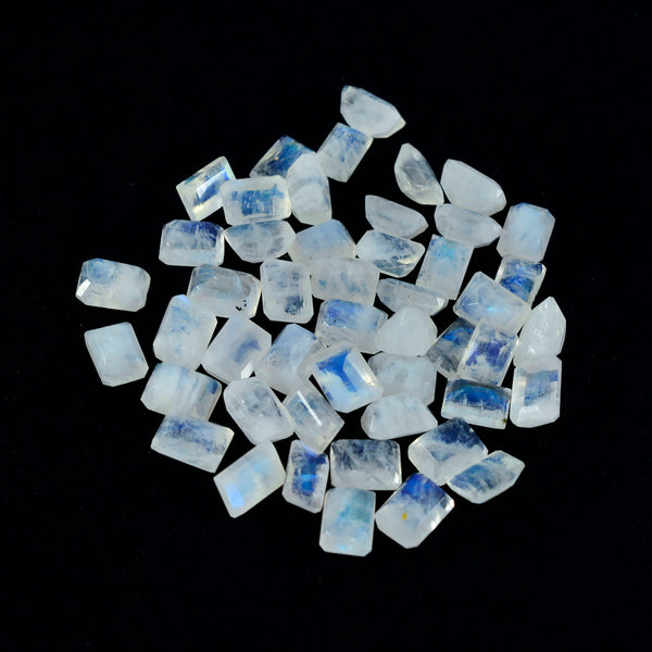 Rainbow Moonstone 1PC Small 6x9 MM Emerald Faceted White Brilliant Semi Precious Loose Gems