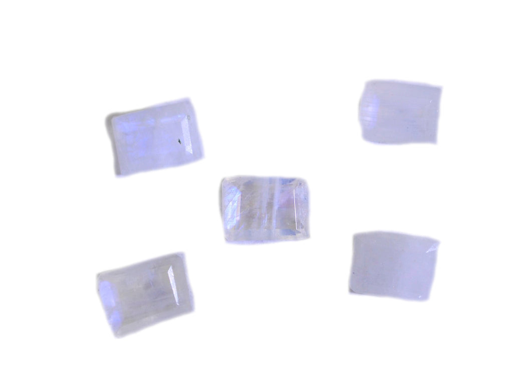 Rainbow Moonstone 1PC Small 6x9 MM Emerald Faceted White Brilliant Semi Precious Loose Gems