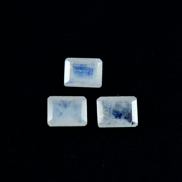 Rainbow Moonstone 1PC Small 7x9 MM Emerald Faceted White Sparkling Semi Precious Loose Gemstone