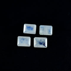 Rainbow Moonstone 1PC Small 7x9 MM Emerald Faceted White Sparkling Semi Precious Loose Gemstone