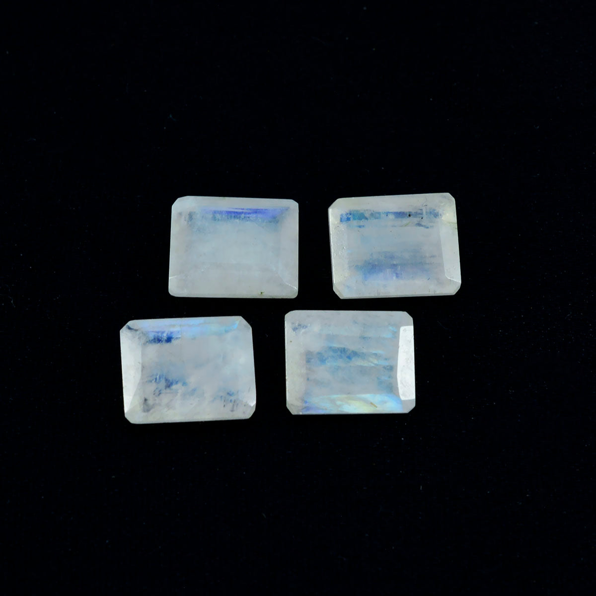 Rainbow Moonstone 1PC Large 9x11 MM Emerald Faceted White Luster Semi Precious Loose Gems Main image