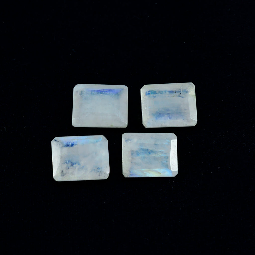 Rainbow Moonstone 1PC Large 9x11 MM Emerald Faceted White Luster Semi Precious Loose Gems