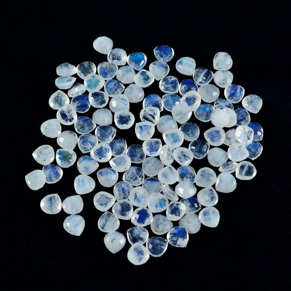 Rainbow Moonstone 10PC Tiny 3x3 MM Heart Faceted White Fiery Semi Precious Loose Gemstone