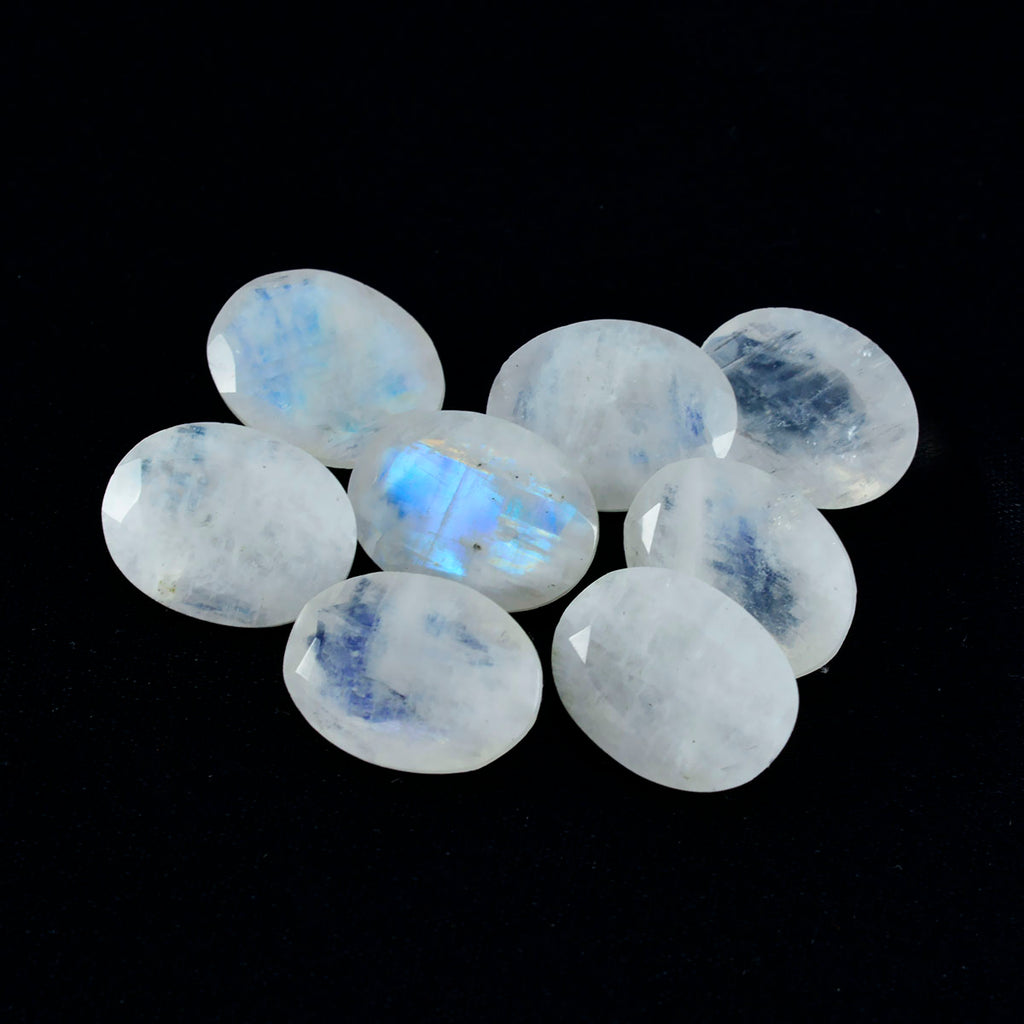 Regenbogen-Mondstein, 1 Stück, klein, 7 x 9 mm, oval, facettiert, weiß, herrlicher Halbedelstein, loser Edelstein