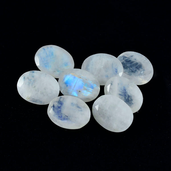 Regenbogen-Mondstein, 1 Stück, klein, 7 x 9 mm, oval, facettiert, weiß, herrlicher Halbedelstein, loser Edelstein