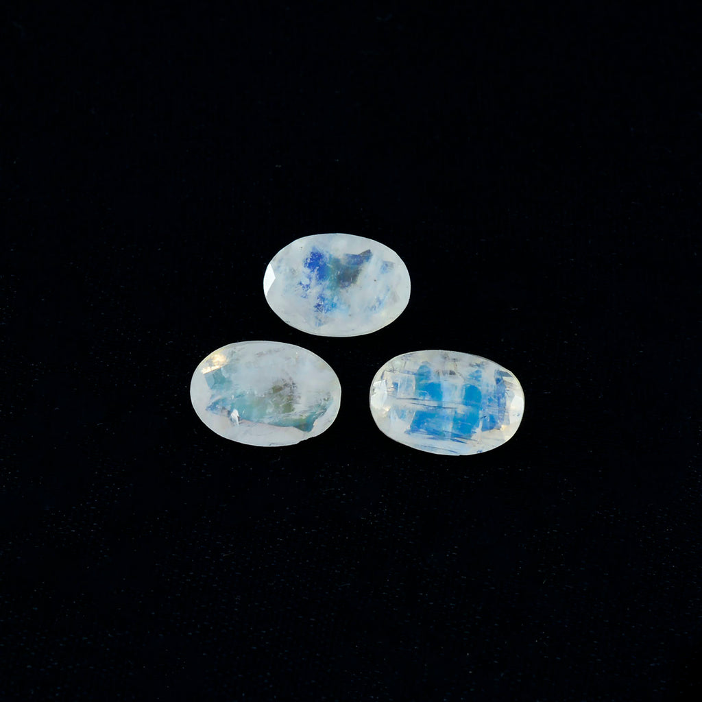 Rainbow Moonstone 1PC Small 6x9 MM Oval Faceted White Polished Semi Precious Loose Gems