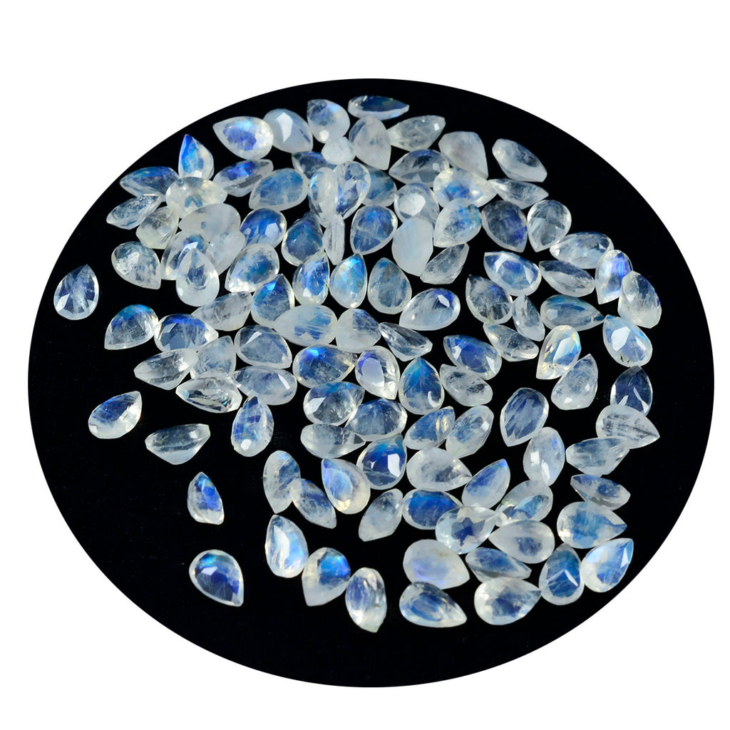 Rainbow Moonstone 10PC Tiny 3x5 MM Pear Faceted White High Quality Semi Precious Loose Gemstones