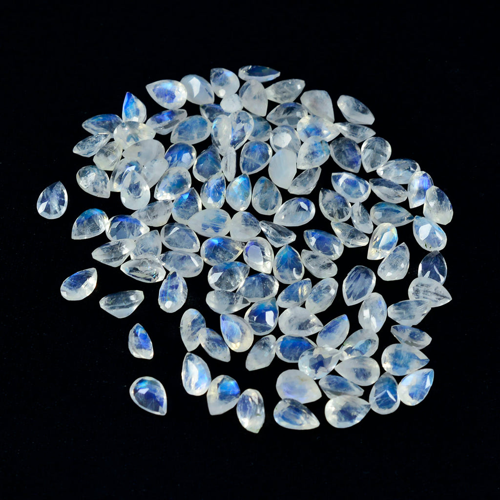 Rainbow Moonstone 10PC Tiny 3x5 MM Pear Faceted White High Quality Semi Precious Loose Gemstones