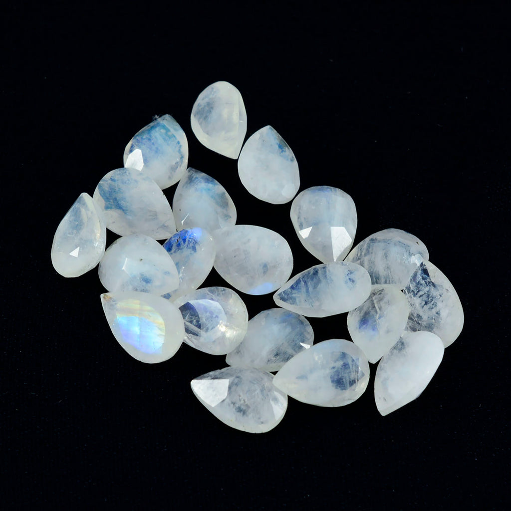 Rainbow Moonstone 1PC Tiny 5x7 MM Pear Faceted White Genuine Semi Precious Loose Gems