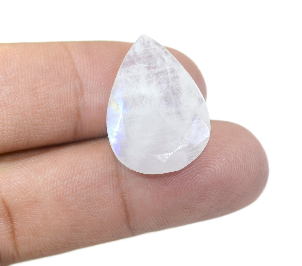Rainbow Moonstone 1PC Chunky 12x16 MM Pear Faceted White Shine Semi Precious Loose Gemstones