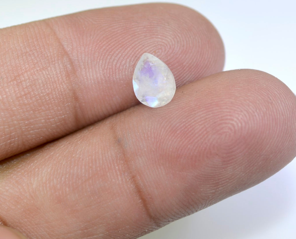 Rainbow Moonstone 1PC Small 6x8 MM Pear Faceted White Superior Semi Precious Loose Gemstone