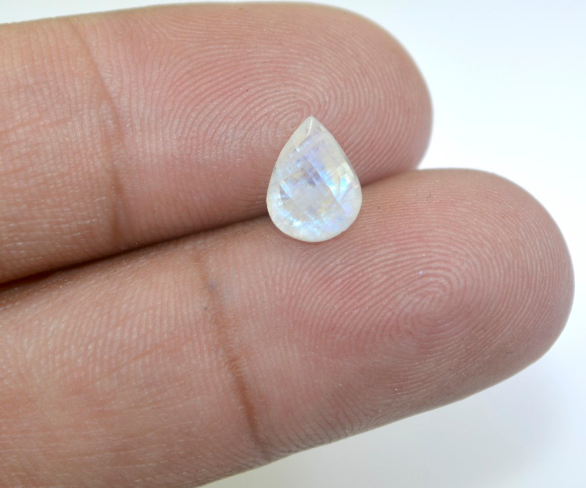Rainbow Moonstone 1PC Small 7x9 MM Pear Faceted White Fiery Semi Precious Gems