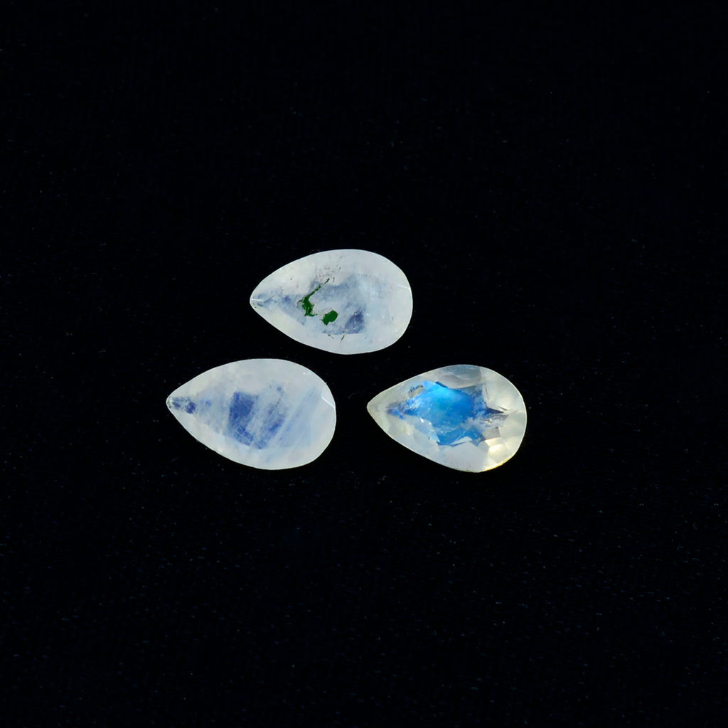 Rainbow Moonstone 1PC Medium 8x10 MM Pear Faceted White Sparkling Semi Precious Loose Gemstone
