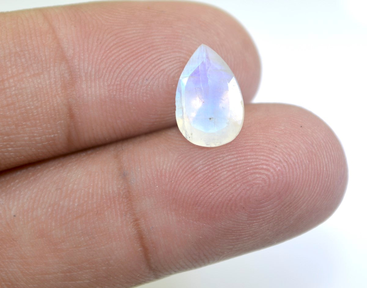 Rainbow Moonstone 1PC Large 9x11 MM Pear Faceted White Polished Semi Precious Loose Gemstones