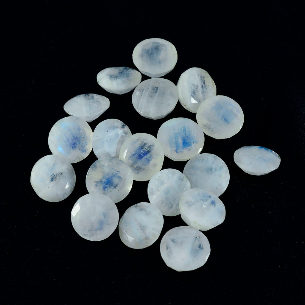 Regenbogen-Mondstein, 1 Stück, klein, 7 x 7 mm, rund, facettiert, weiß, herrlicher Halbedelstein, loser Edelstein