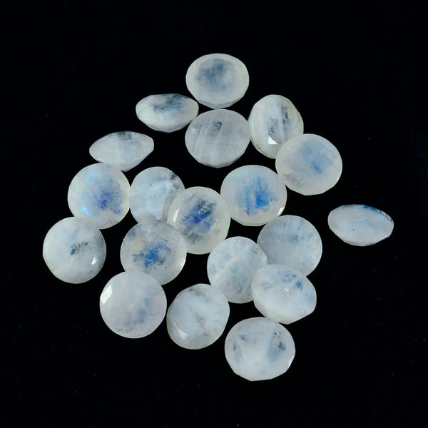 Regenbogen-Mondstein, 1 Stück, klein, 7 x 7 mm, rund, facettiert, weiß, herrlicher Halbedelstein, loser Edelstein